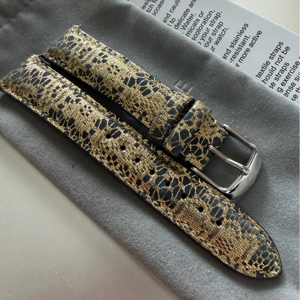 Michele Black and Gold Lace Leather Watch Strap - 18mm - Picture 8 of 16